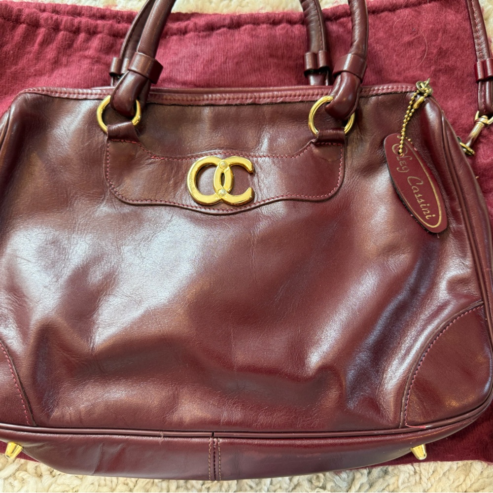 Vintage Oleg & Cassini Burgundy Leather Shoulder bag with handles